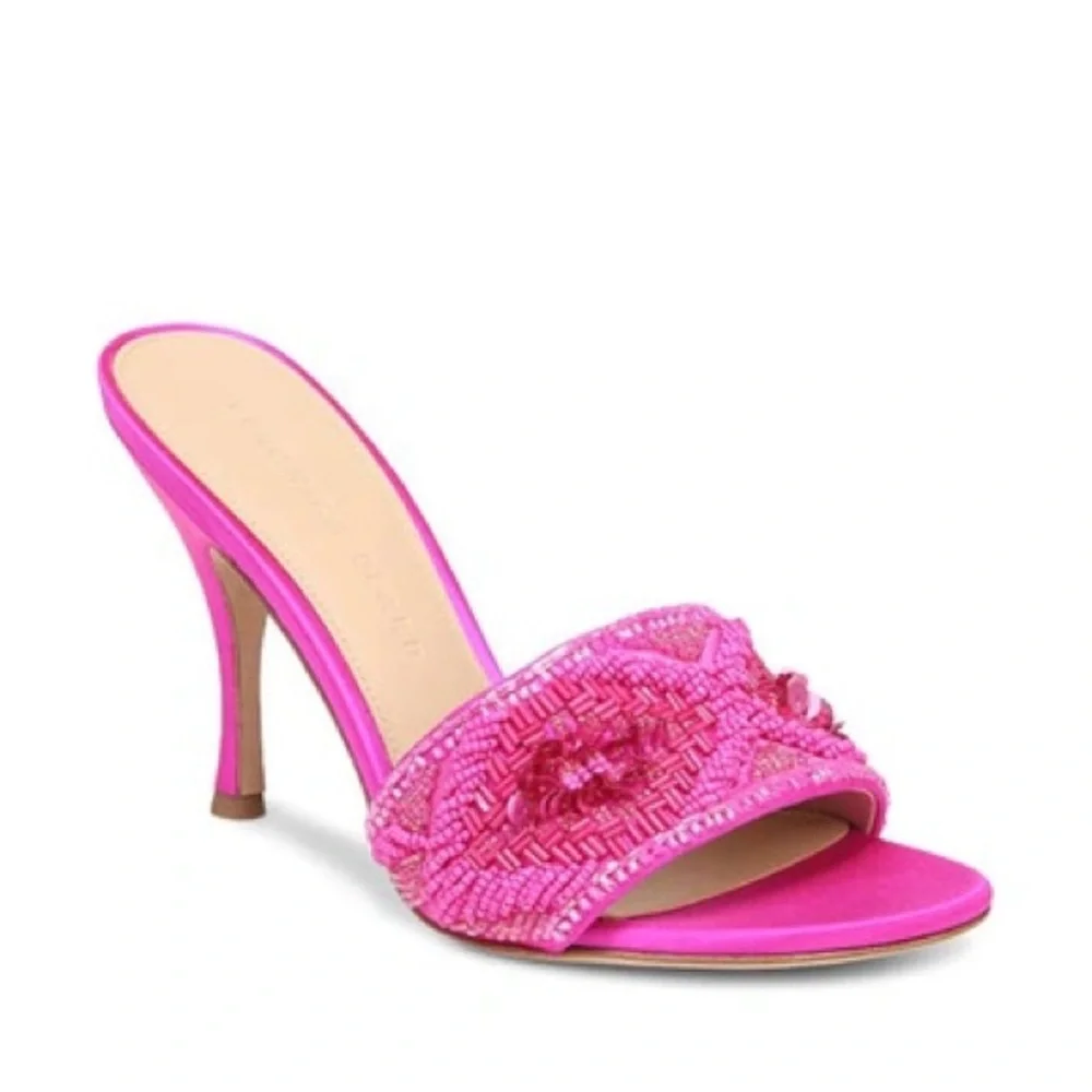 NEW Veronica Beard Braxton Beaded Heels Fuchsia 7.5 - Picture 6 of 6